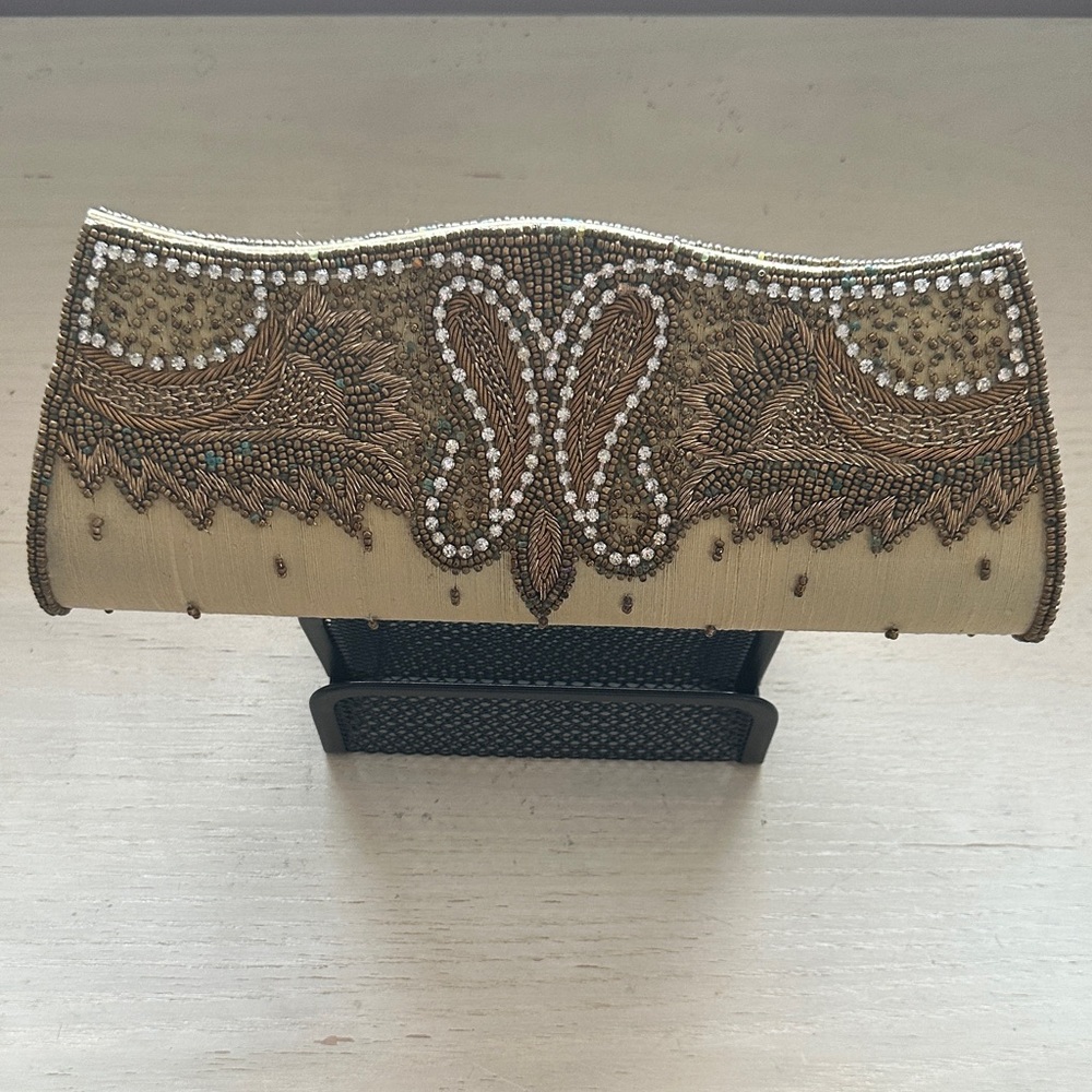 Sunbeam Gold and Brown Beaded Clutch